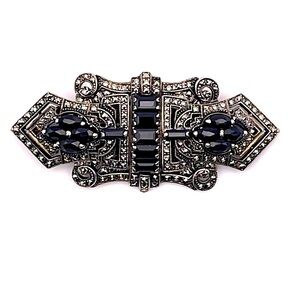 Vintage Art Deco Convertible Sterling Brooch Duette Dress Clip Set Black Crystal